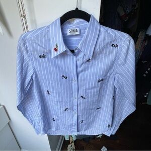 𝅺sonia rykel pinstripe blue shirt